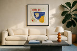 Baking It I by Sue Schlabach. Displayed in a glass frame with matte in a clean modern living room. Available as an archival giclee rolled canvas, fine art paper, or poster print. SKU 44672a.