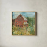 Barn Orchard by Sue Schlabach. Shown in a natural wood glass frame for a timeless modern aesthetic. Available as an archival giclee rolled canvas, fine art paper, or poster print. SKU 38100a.