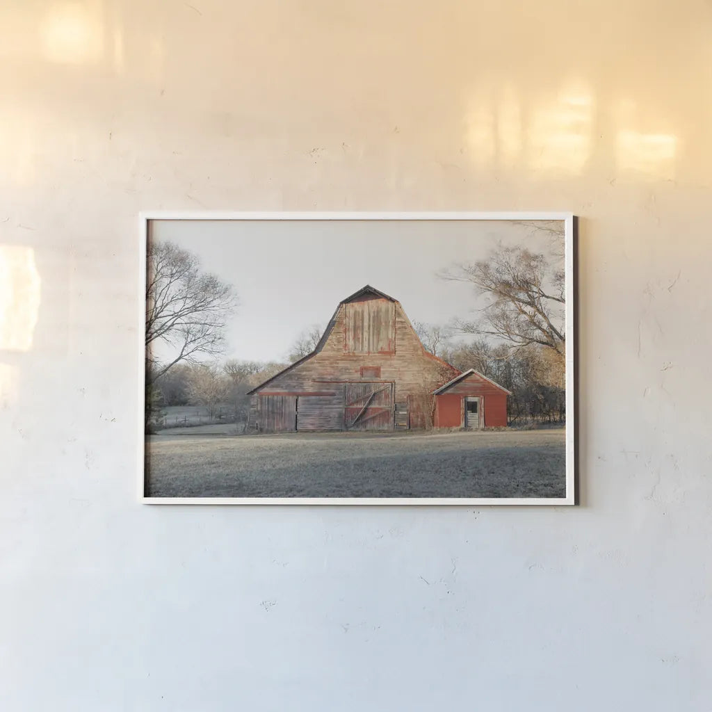 Barn in the Heartland by Sue Schlabach. shown as a paper print in a white frame. Available as a archival giclee rolled canvas, fine art paper, or poster print. SKU 82861i.
