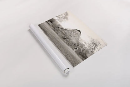 Barn in the Heartland BW by Sue Schlabach. shown as a rolled paper print. Available as archival giclee rolled canvas, fine art paper, or poster print. SKU 82862i.