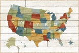 Barnboard Map by Sue Schlabach. SKU 23967i. Archival Giclee Fine art print for wall decor.