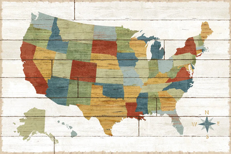 Barnboard Map no Words by Sue Schlabach. SKU 38870i. Archival Giclee Fine art print for wall decor.