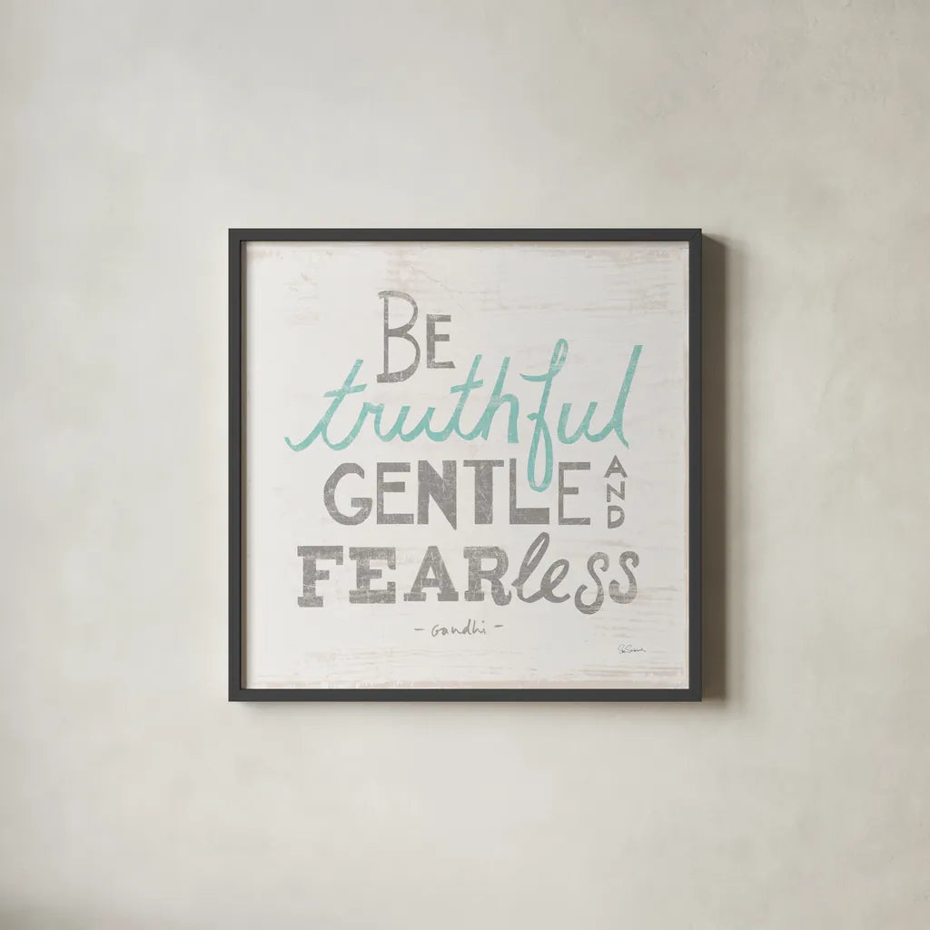 Be Truthful Gray by Sue Schlabach. Shown in a sleek black glass frame for a contemporary gallery look. Available as an archival giclee rolled canvas, fine art paper, or poster print. SKU 56408a.