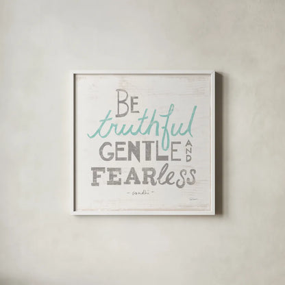 Be Truthful Gray by Sue Schlabach. Shown in a crisp white glass frame for a clean and minimalist style. Available as an archival giclee rolled canvas, fine art paper, or poster print. SKU 56408a.