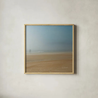 Beach Stroll no Border by Sue Schlabach. Shown in a natural wood glass frame for a timeless modern aesthetic. Available as an archival giclee rolled canvas, fine art paper, or poster print. SKU 10606a.