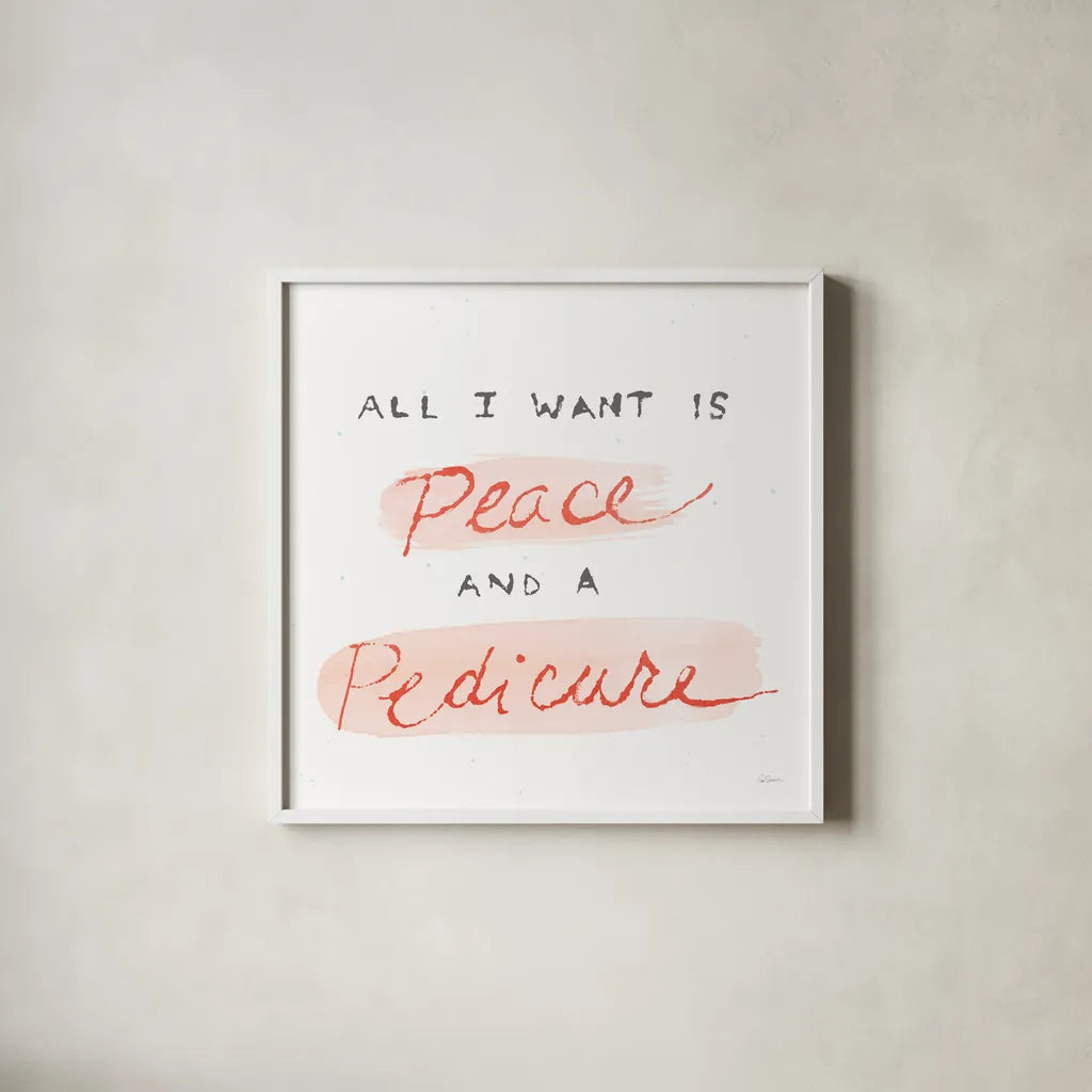 Beauty and Sass V by Sue Schlabach. Shown in a crisp white glass frame for a clean and minimalist style. Available as an archival giclee rolled canvas, fine art paper, or poster print. SKU 31076a.