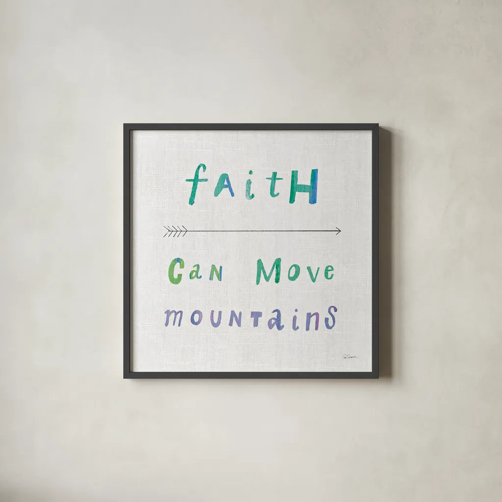 Beliefs I by Sue Schlabach. Shown in a sleek black glass frame for a contemporary gallery look. Available as an archival giclee rolled canvas, fine art paper, or poster print. SKU 35182a.