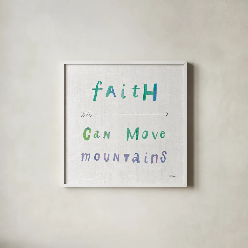 Beliefs I by Sue Schlabach. Shown in a crisp white glass frame for a clean and minimalist style. Available as an archival giclee rolled canvas, fine art paper, or poster print. SKU 35182a.