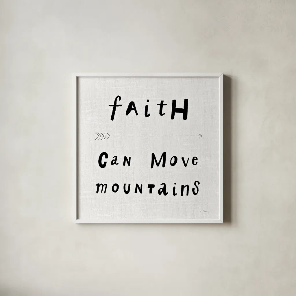 Beliefs I BW by Sue Schlabach. Shown in a crisp white glass frame for a clean and minimalist style. Available as an archival giclee rolled canvas, fine art paper, or poster print. SKU 35185a.