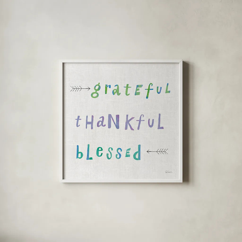 Beliefs II by Sue Schlabach. Shown in a crisp white glass frame for a clean and minimalist style. Available as an archival giclee rolled canvas, fine art paper, or poster print. SKU 35183a.