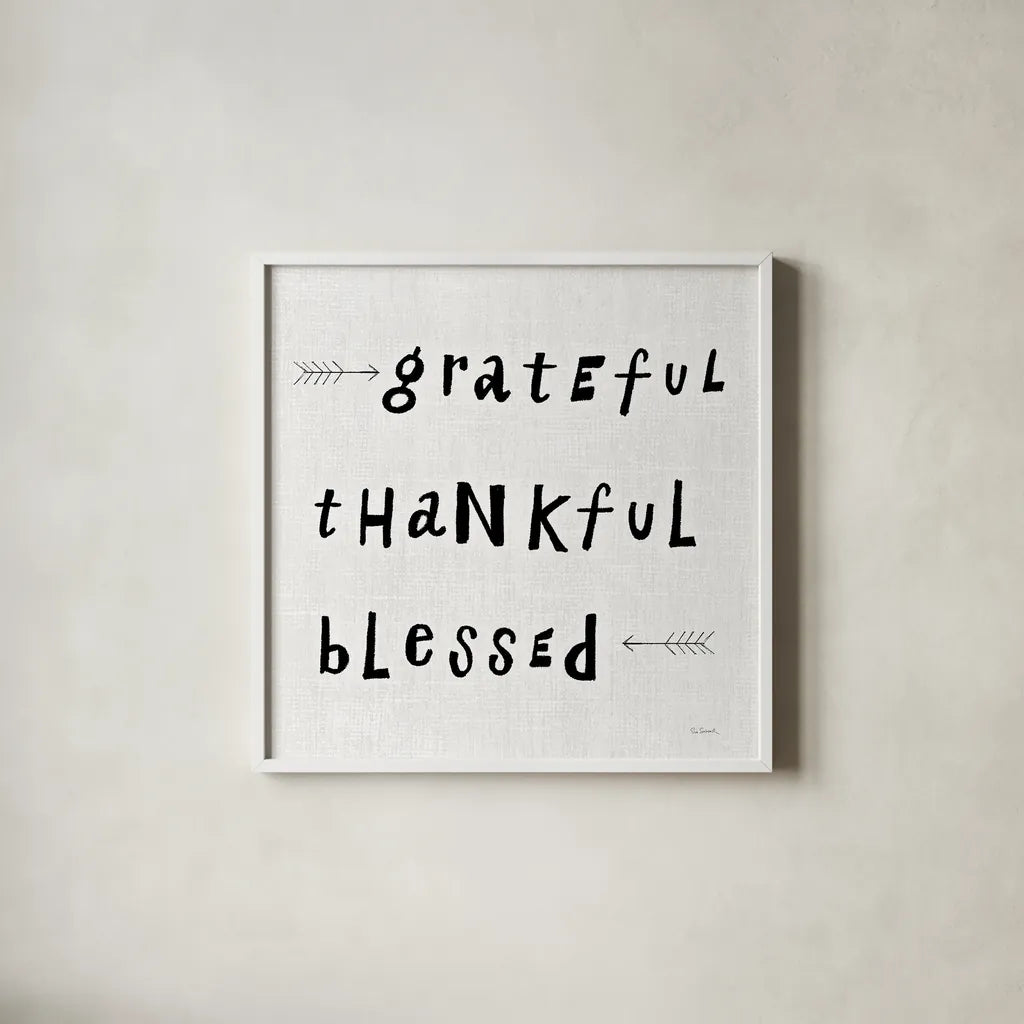 Beliefs II BW by Sue Schlabach. Shown in a crisp white glass frame for a clean and minimalist style. Available as an archival giclee rolled canvas, fine art paper, or poster print. SKU 35186a.