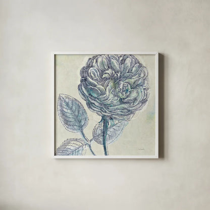 Belle Fleur III by Sue Schlabach. Shown in a crisp white glass frame for a clean and minimalist style. Available as an archival giclee rolled canvas, fine art paper, or poster print. SKU 20085a.