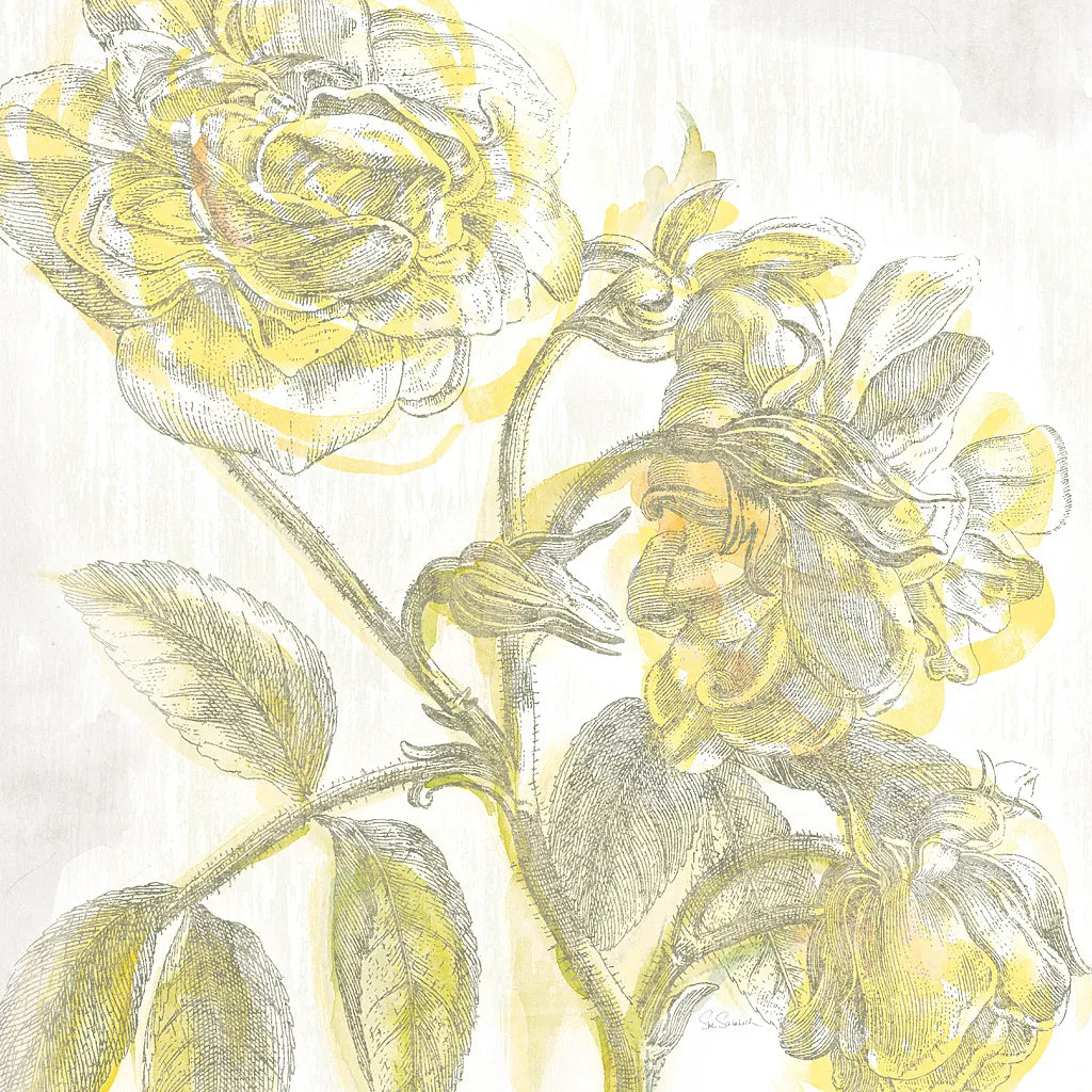 Belle Fleur Yellow I by Sue Schlabach. SKU 18646a. Archival Giclee Fine art print for wall decor.