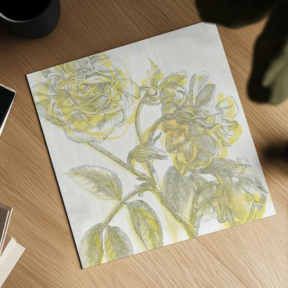 Belle Fleur Yellow I by Sue Schlabach. Shown as a detailed flat fine art print, highlighting archival giclee quality. Available as an archival giclee rolled canvas, fine art paper, or poster print. SKU 18646a.