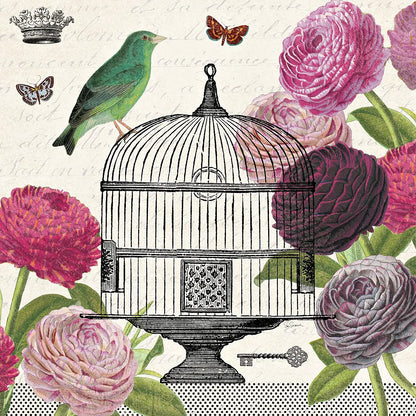 Birdcage Fauna II by Sue Schlabach. SKU 12330a. Archival Giclee Fine art print for wall decor.
