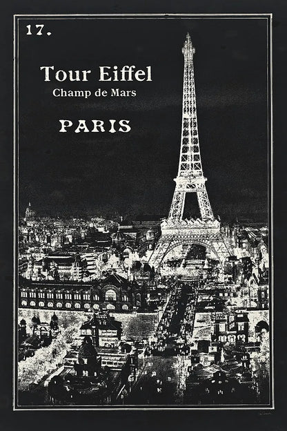 Black Blueprint Map Eiffel Tower by Sue Schlabach. SKU 36395h. Archival Giclee Fine art print for wall decor.