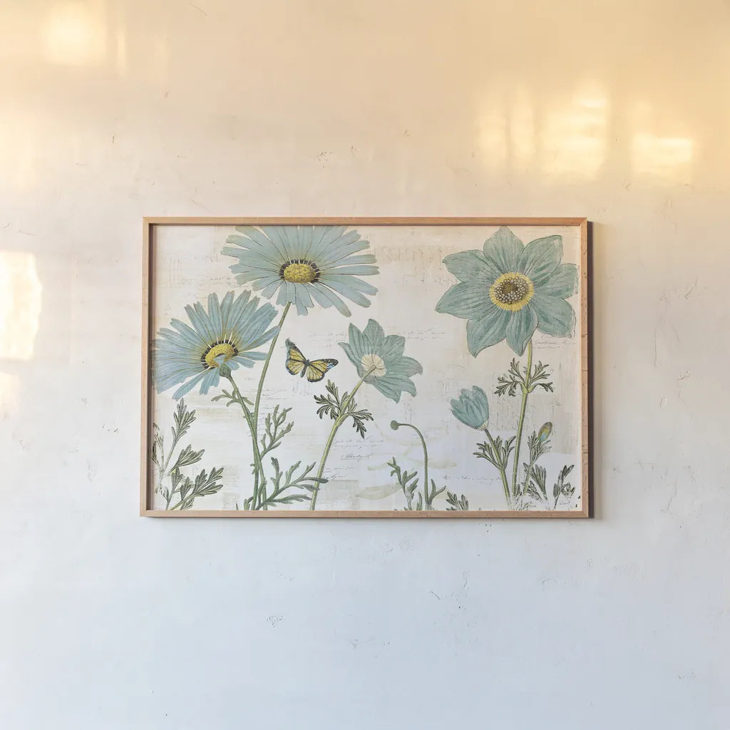 Bloemen Boek I by Sue Schlabach. shown as a paper print in a natural frame. Available as a archival giclee rolled canvas, fine art paper, or poster print. SKU 28491i.