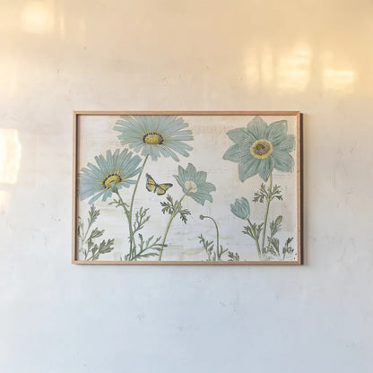 Bloemen Boek I by Sue Schlabach. shown as a paper print in a natural frame. Available as a archival giclee rolled canvas, fine art paper, or poster print. SKU 28491i.