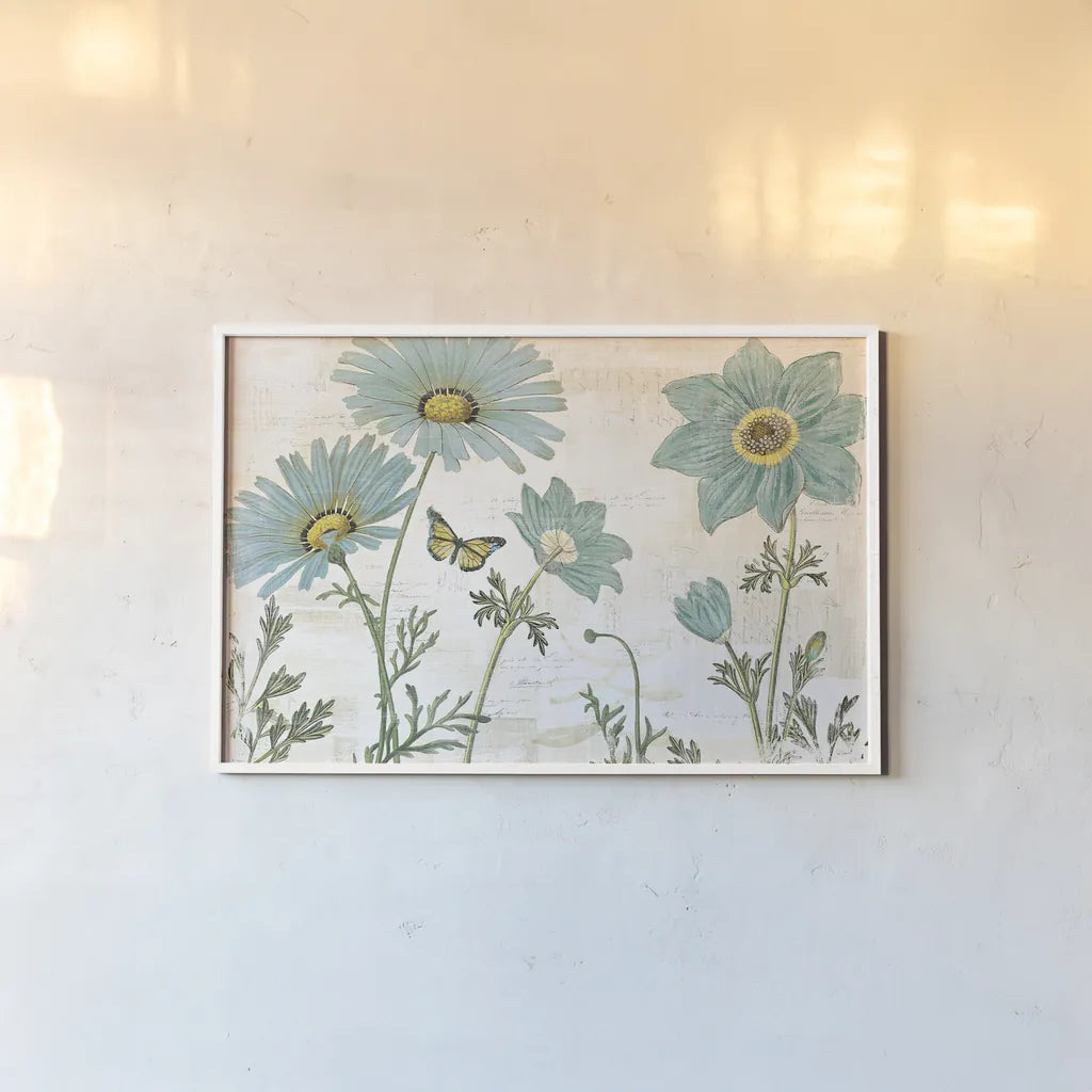 Bloemen Boek I by Sue Schlabach. shown as a paper print in a white frame. Available as a archival giclee rolled canvas, fine art paper, or poster print. SKU 28491i.