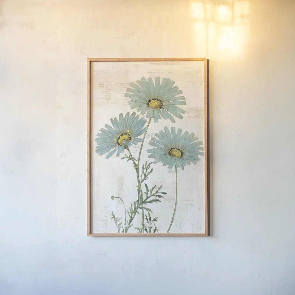 Bloemen Boek IV v2 by Sue Schlabach. shown as a paper print in a natural frame. Available as a archival giclee rolled canvas, fine art paper, or poster print. SKU 72088h.