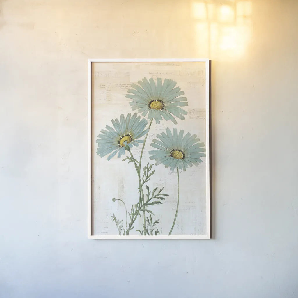 Bloemen Boek IV v2 by Sue Schlabach. shown as a paper print in a white frame. Available as a archival giclee rolled canvas, fine art paper, or poster print. SKU 72088h.