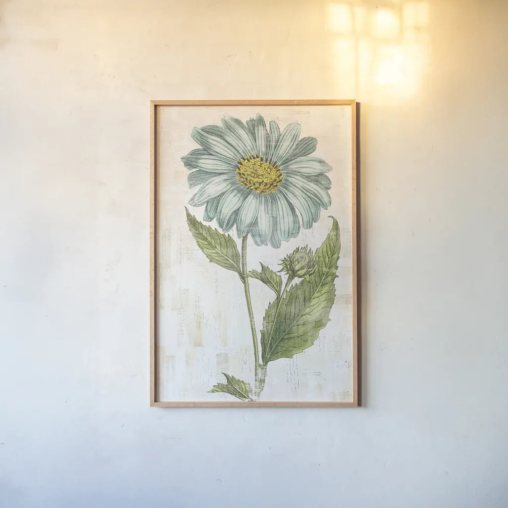 Bloemen Boek VI by Sue Schlabach. shown as a paper print in a natural frame. Available as a archival giclee rolled canvas, fine art paper, or poster print. SKU 28496h.