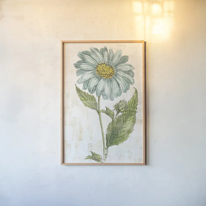 Bloemen Boek VI by Sue Schlabach. shown as a paper print in a natural frame. Available as a archival giclee rolled canvas, fine art paper, or poster print. SKU 28496h.