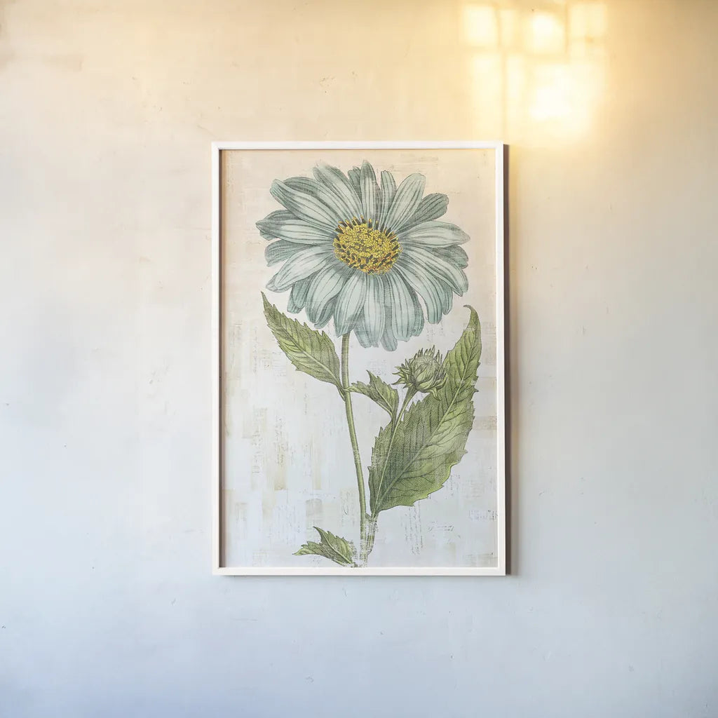Bloemen Boek VI by Sue Schlabach. shown as a paper print in a white frame. Available as a archival giclee rolled canvas, fine art paper, or poster print. SKU 28496h.