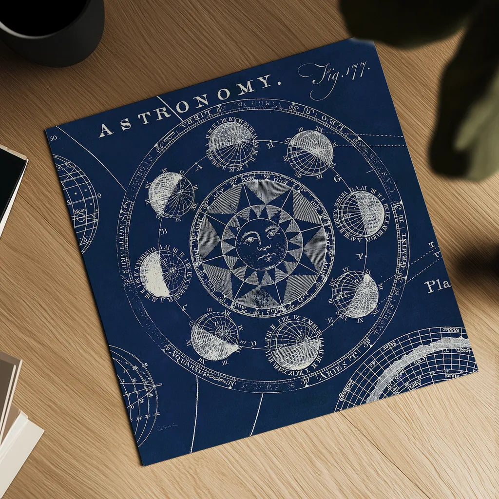 Blueprint Astronomy Crop by Sue Schlabach. Shown as a detailed flat fine art print, highlighting archival giclee quality. Available as an archival giclee rolled canvas, fine art paper, or poster print. SKU 44637a.
