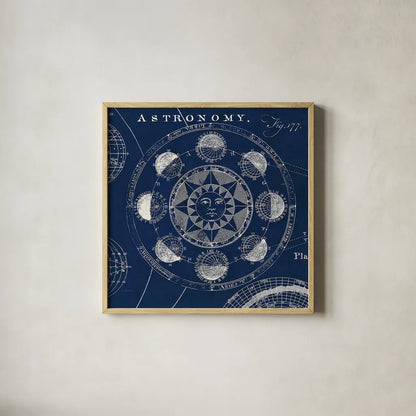 Blueprint Astronomy Crop by Sue Schlabach. Shown in a natural wood glass frame for a timeless modern aesthetic. Available as an archival giclee rolled canvas, fine art paper, or poster print. SKU 44637a.