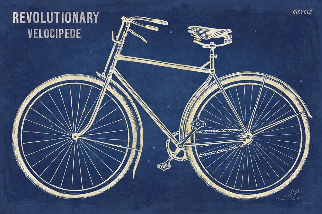 Blueprint Bicycle by Sue Schlabach. SKU 47418i. Archival Giclee Fine art print for wall decor.