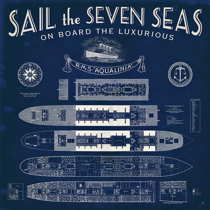 Blueprint Luxury Liner by Sue Schlabach. SKU 13698a. Archival Giclee Fine art print for wall decor.