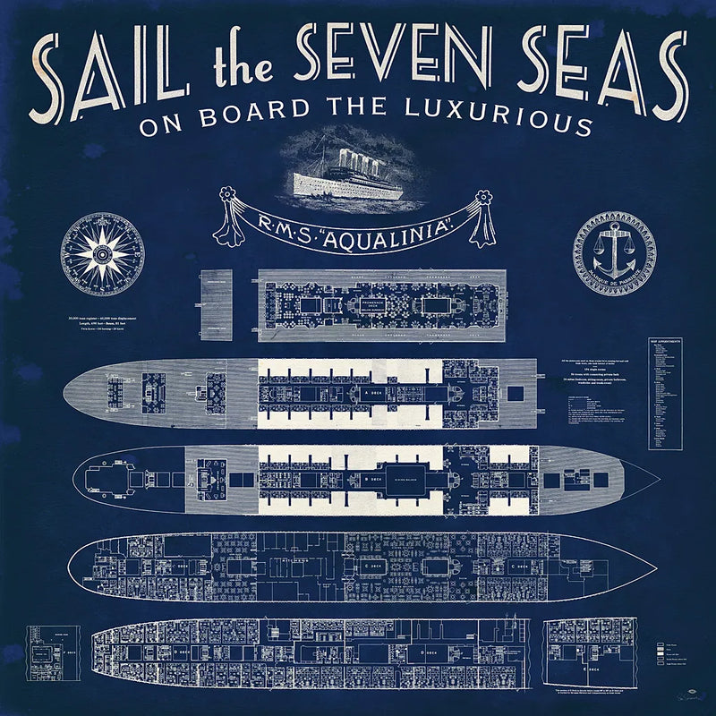 Blueprint Luxury Liner by Sue Schlabach. SKU 13698a. Archival Giclee Fine art print for wall decor.
