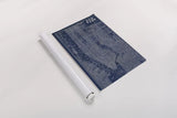 Blueprint Map New York by Sue Schlabach. shown as a rolled paper print. Available as archival giclee rolled canvas, fine art paper, or poster print. SKU 12157h.
