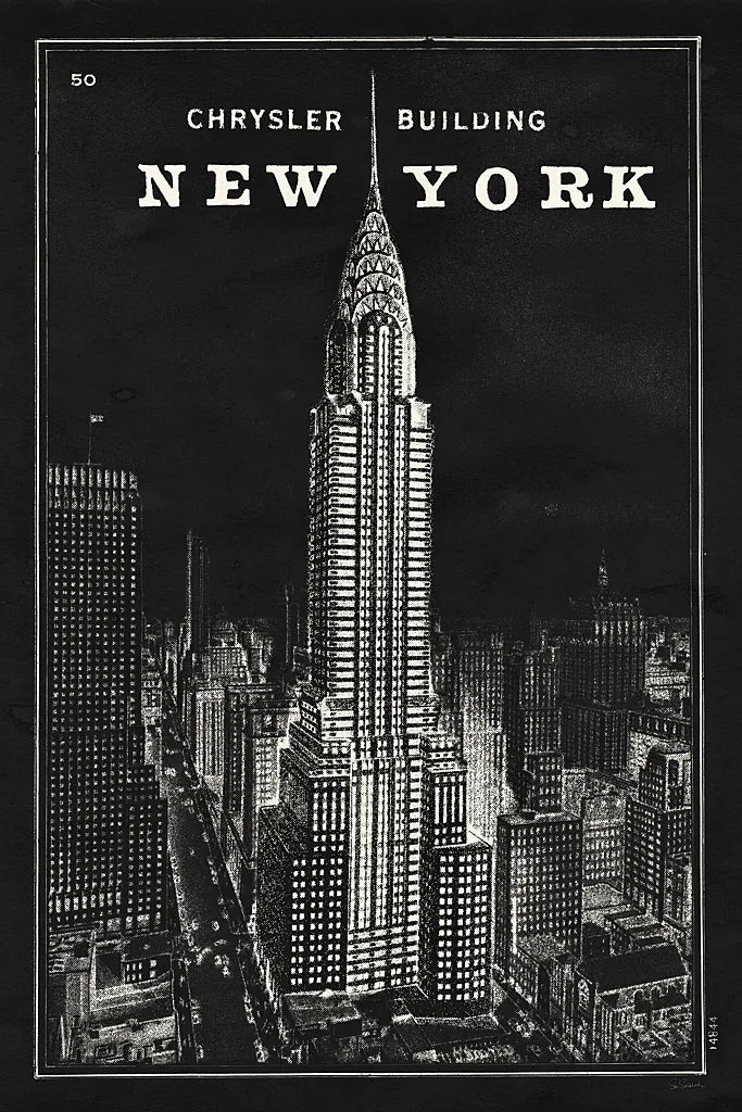 Blueprint Map New York Chrysler Building Black by Sue Schlabach. SKU 22805h. Archival Giclee Fine art print for wall decor.