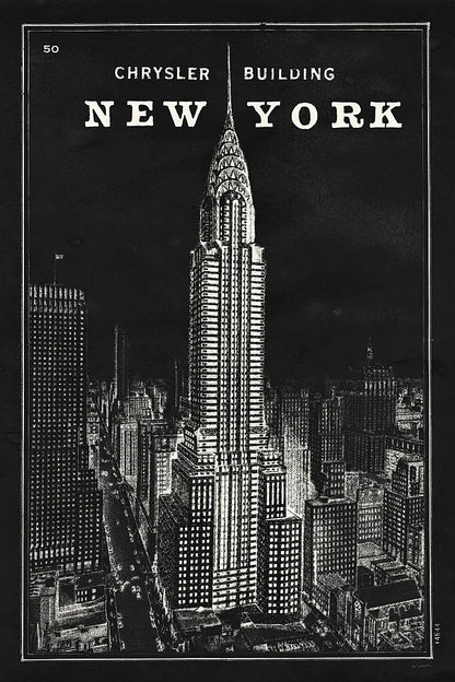 Blueprint Map New York Chrysler Building Black by Sue Schlabach. SKU 22805h. Archival Giclee Fine art print for wall decor.