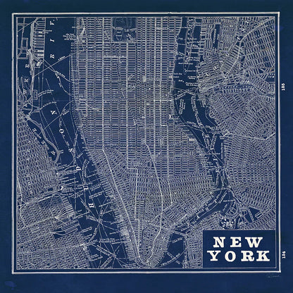 Blueprint Map New York Square by Sue Schlabach. SKU 44644a. Archival Giclee Fine art print for wall decor.