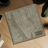 Blueprint Map New York Square Taupe by Sue Schlabach. Shown as a detailed flat fine art print, highlighting archival giclee quality. Available as an archival giclee rolled canvas, fine art paper, or poster print. SKU 44642a.