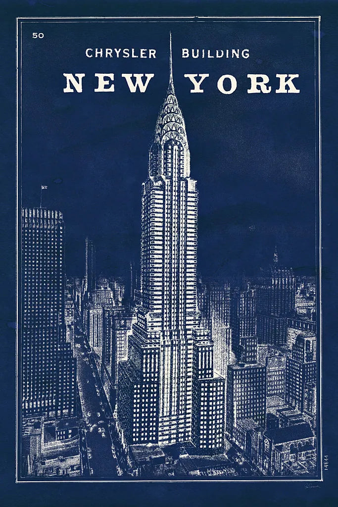 Blueprint New York Chrysler Building by Sue Schlabach. SKU 12158h. Archival Giclee Fine art print for wall decor.