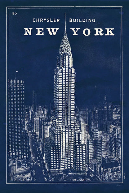 Blueprint New York Chrysler Building by Sue Schlabach. SKU 12158h. Archival Giclee Fine art print for wall decor.