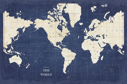 Blueprint World Map - No Border by Sue Schlabach. SKU 48400i. Archival Giclee Fine art print for wall decor.