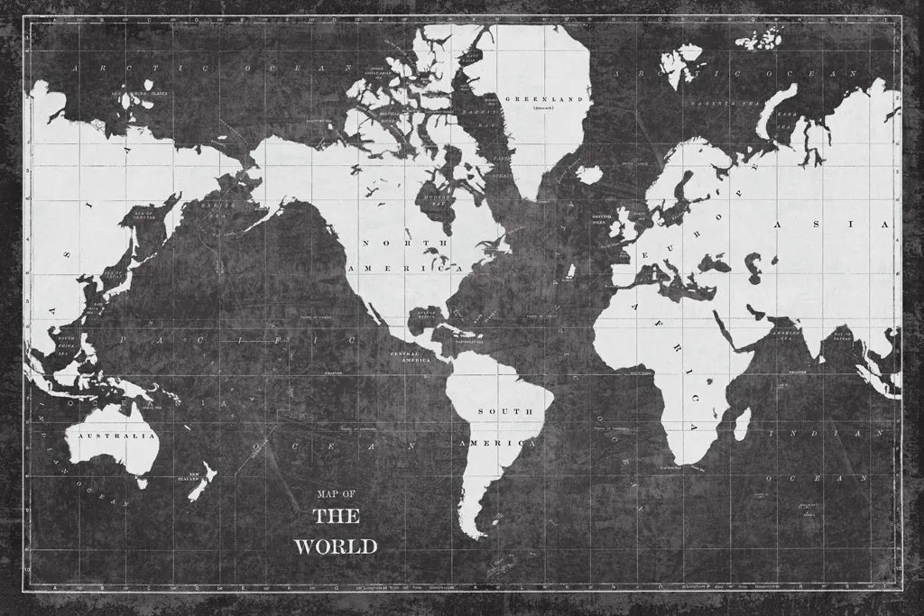 Blueprint World Map by Sue Schlabach. SKU 49409i. Archival Giclee Fine art print for wall decor.