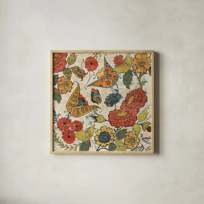 Botanical Fragments Crop by Sue Schlabach. Shown in a natural wood glass frame for a timeless modern aesthetic. Available as an archival giclee rolled canvas, fine art paper, or poster print. SKU 13233a.