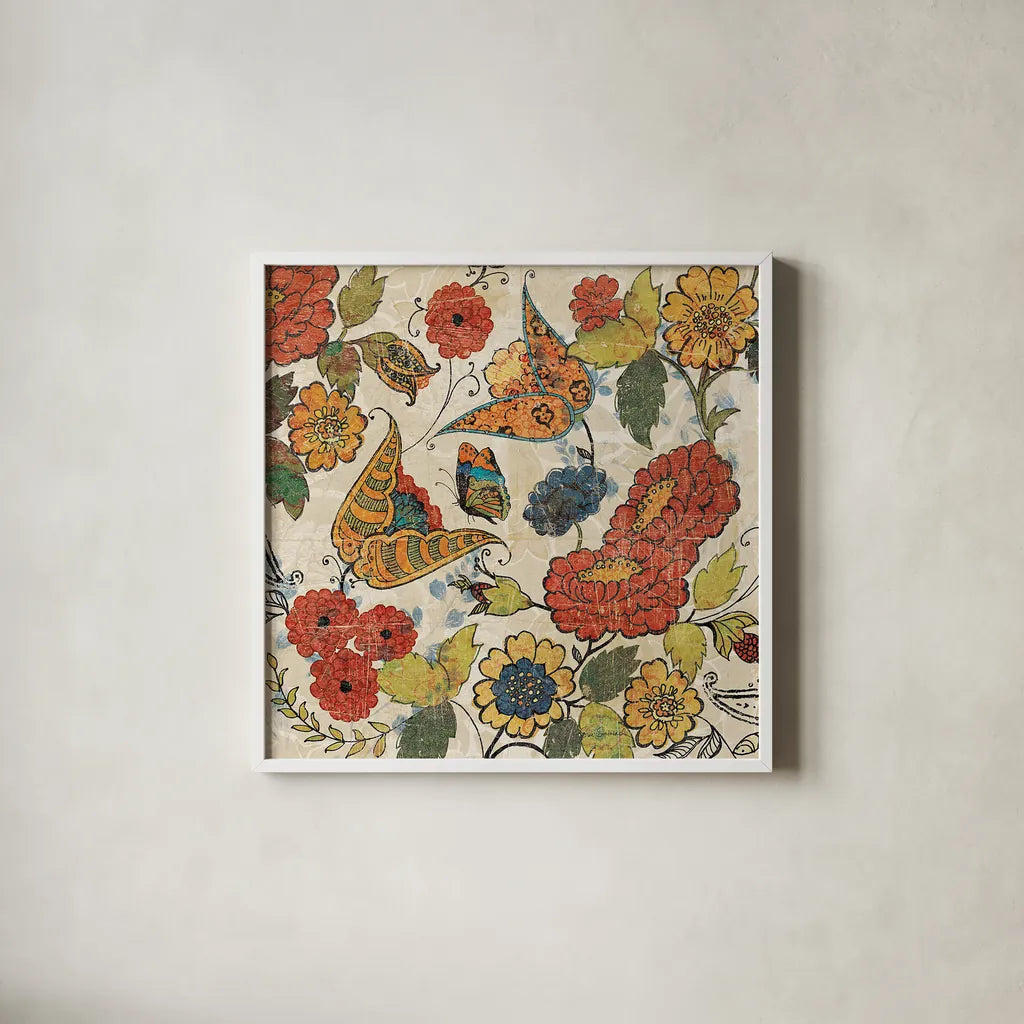 Botanical Fragments Crop by Sue Schlabach. Shown in a crisp white glass frame for a clean and minimalist style. Available as an archival giclee rolled canvas, fine art paper, or poster print. SKU 13233a.