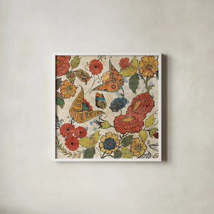Botanical Fragments Crop by Sue Schlabach. Shown in a crisp white glass frame for a clean and minimalist style. Available as an archival giclee rolled canvas, fine art paper, or poster print. SKU 13233a.