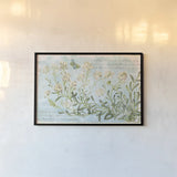 Botany Blue I by Sue Schlabach. shown as a paper print in a black flame. Available as a archival giclee rolled canvas, fine art paper, or poster print. SKU 28461i.