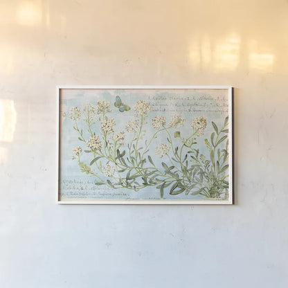 Botany Blue I by Sue Schlabach. shown as a paper print in a white frame. Available as a archival giclee rolled canvas, fine art paper, or poster print. SKU 28461i.