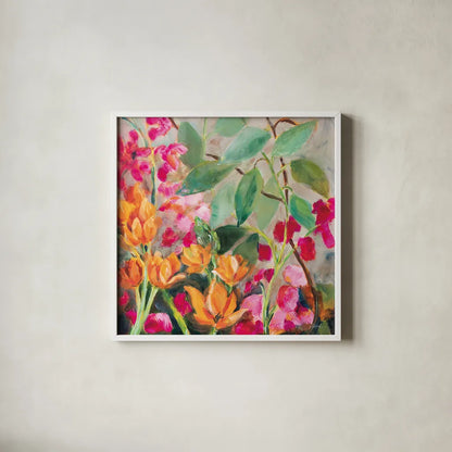 Bouquet for my Rebel Heart by Sue Schlabach. Shown in a crisp white glass frame for a clean and minimalist style. Available as an archival giclee rolled canvas, fine art paper, or poster print. SKU 75868a.