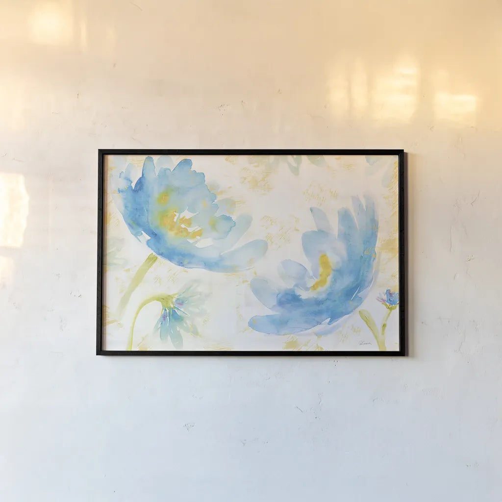 Breeze Bloom I by Sue Schlabach. shown as a paper print in a black flame. Available as a archival giclee rolled canvas, fine art paper, or poster print. SKU 20856i.