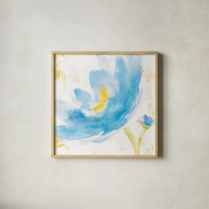 Breeze Bloom V v2 by Sue Schlabach. Shown in a natural wood glass frame for a timeless modern aesthetic. Available as an archival giclee rolled canvas, fine art paper, or poster print. SKU 20862a.